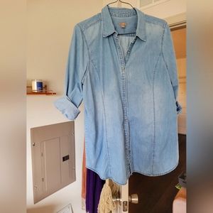 J. Jill Chambray Long Sleeve Button Up Shirt Blue